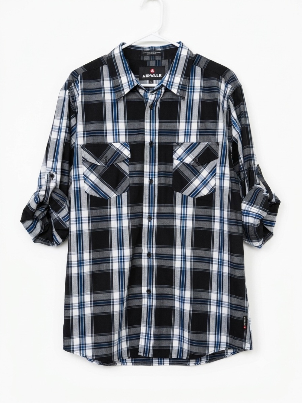 Airwalk Black, White & Blue Plaid Button-Down Shirt